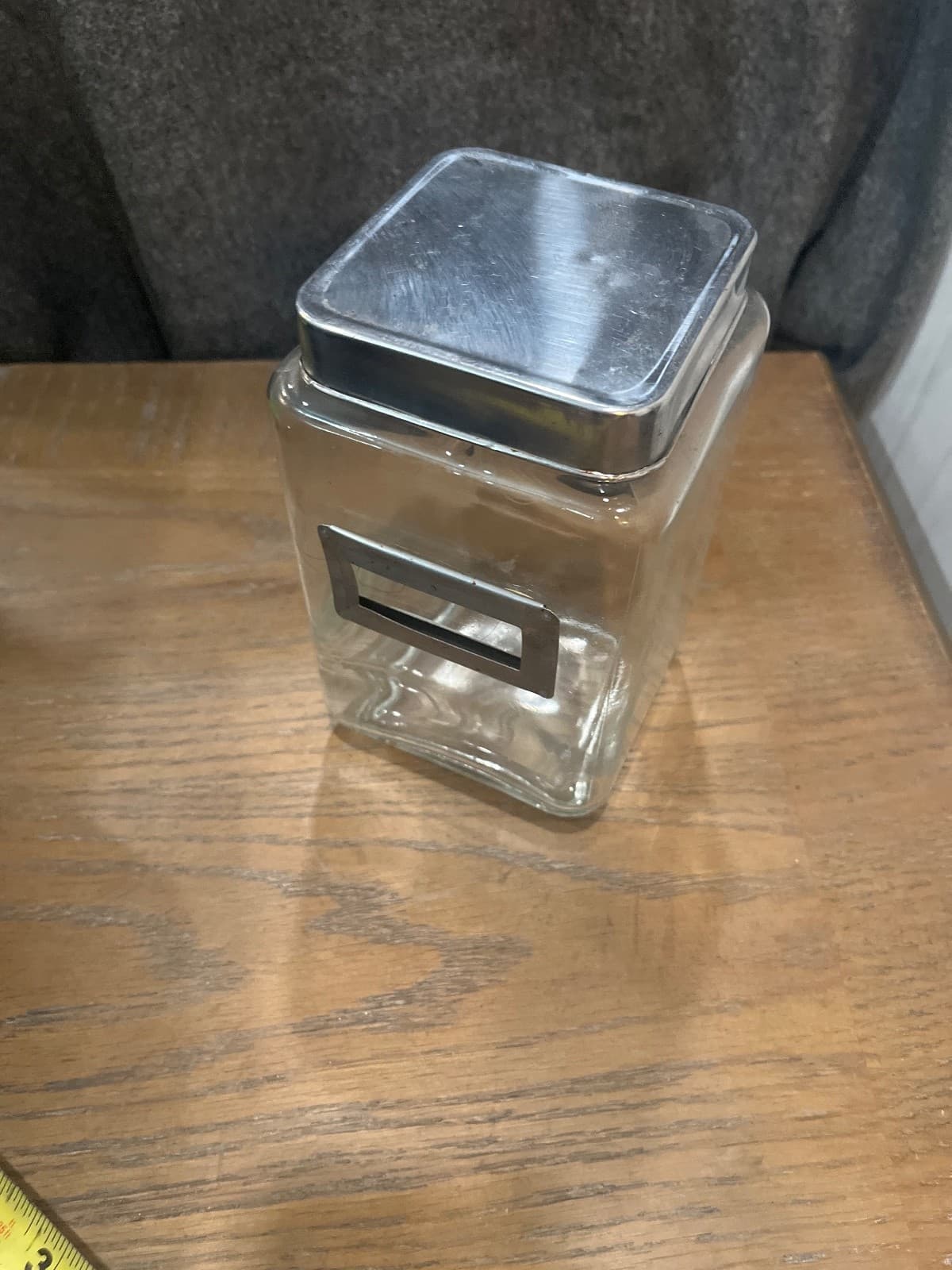 Vintage Square Glass Apothecary Medical Canister Jar Metal Label 7.5 x4.25 x4.25 - Thumbnail 2
