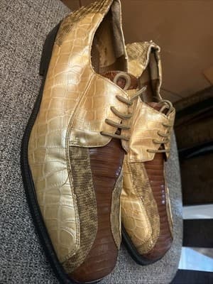 Roberto Chillini Alligator Brown Tan Ecru Mens Vintage Dress Shoes Size 13 - Thumbnail 3