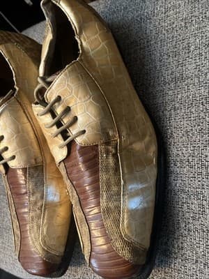 Roberto Chillini Alligator Brown Tan Ecru Mens Vintage Dress Shoes Size 13 - Thumbnail 2