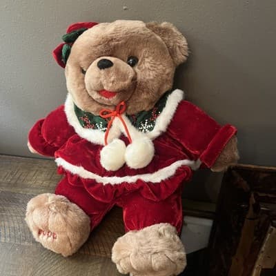 Dan Dee Snowflake Teddy Bear Christmas Plush Brown Girl Red Dress Bow 2006 S1 - Image 1