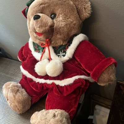 Dan Dee Snowflake Teddy Bear Christmas Plush Brown Girl Red Dress Bow 2006 S1 - Thumbnail 2