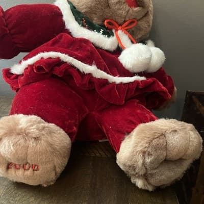 Dan Dee Snowflake Teddy Bear Christmas Plush Brown Girl Red Dress Bow 2006 S1 - Thumbnail 5