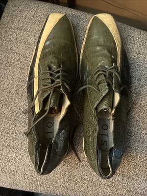 Sio Mens Sz 11 Faux Glossy Alligator Dress Shoes Oxfords Green Cream TT432OVIC - Image 1