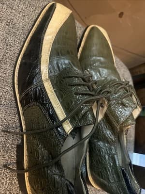 Sio Mens Sz 11 Faux Glossy Alligator Dress Shoes Oxfords Green Cream TT432OVIC - Thumbnail 2