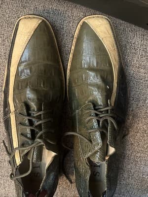 Sio Mens Sz 11 Faux Glossy Alligator Dress Shoes Oxfords Green Cream TT432OVIC - Thumbnail 5
