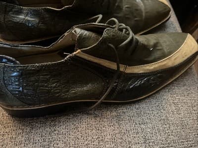 Sio Mens Sz 11 Faux Glossy Alligator Dress Shoes Oxfords Green Cream TT432OVIC - Thumbnail 3