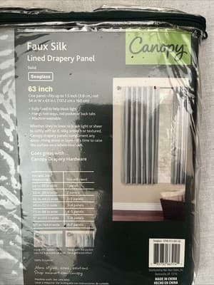 Canopy Faux Silk Lined Drapery Panel Solid Seaglass Color 63 in One Panel - Thumbnail 2