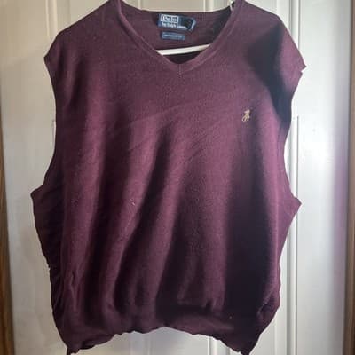 Polo Ralph Lauren Sweater Vest Mens XL Burgundy V Neck Pima Cotton Logo Classic - Image 1