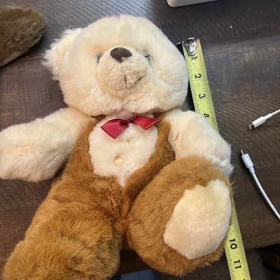 Tuxedo Teddy Bear Brown And White red Now And Buttons Plush 10” - Image 1