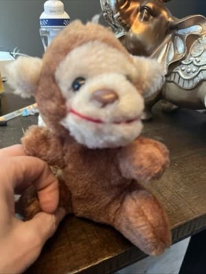 Vintage 1981 Animal Toys Plus Brown Tan Monkey Plush Red Mouth 8 Inch - Image 1