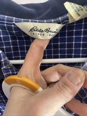 Eddie Bauer Vintage 90s Polo Shirt Navy Blue and White Plaid Mens Size Large - Thumbnail 2