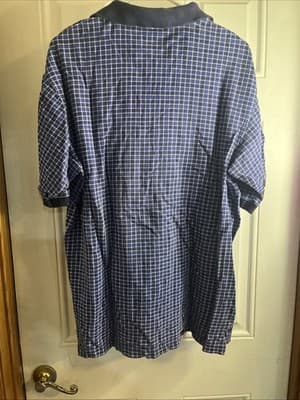 Eddie Bauer Vintage 90s Polo Shirt Navy Blue and White Plaid Mens Size Large - Thumbnail 4