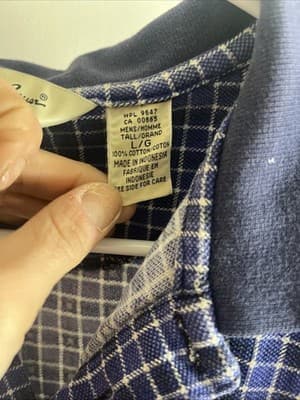 Eddie Bauer Vintage 90s Polo Shirt Navy Blue and White Plaid Mens Size Large - Thumbnail 3