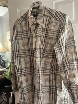 HATHAWAY BUTTON DOWN LONG SLEEVE PLAID SHIRT MEN'S SIZE L Beige And Brown - Image 1