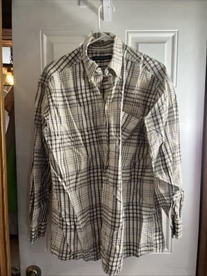 HATHAWAY BUTTON DOWN LONG SLEEVE PLAID SHIRT MEN'S SIZE L Beige And Brown - Thumbnail 2