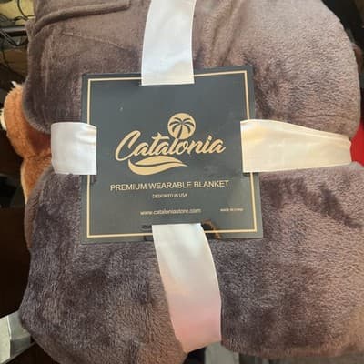 Catalonia Fleece Wearable Blanket Brown for Adult Women Men Travel Wrap Blanket - Image 1