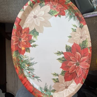 Christmas/Holiday Poinsettia Large Oval Plastic Platter(Red/Green)New-SHIP 24HRS - Image 1