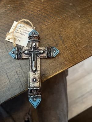 Cross Ornament Or Wall Decor Western Inspired Wood and Resin Details - Thumbnail 2