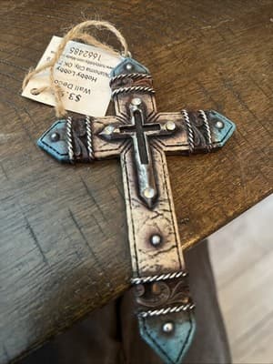 Cross Ornament Or Wall Decor Western Inspired Wood and Resin Details - Image 1