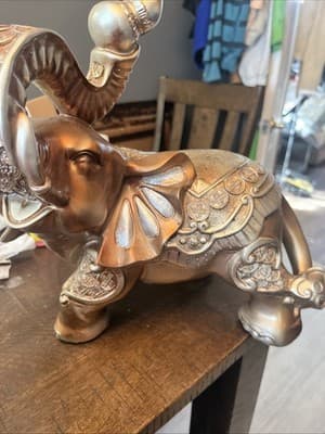Decorative Gold Elephant Resin 12”L X 12”H X 8” W Very Detailed And Heavy - Thumbnail 2