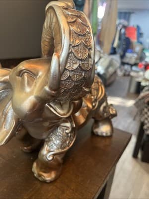 Decorative Gold Elephant Resin 12”L X 12”H X 8” W Very Detailed And Heavy - Image 1