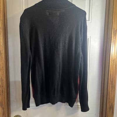 Simply Styled By Sears Men's Sweater, Size L- Red & Black Crochet 9" Zip Up - Thumbnail 2
