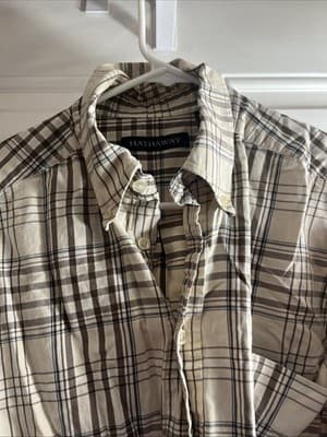 HATHAWAY BUTTON DOWN LONG SLEEVE PLAID SHIRT MEN'S SIZE L Beige And Brown - Thumbnail 3