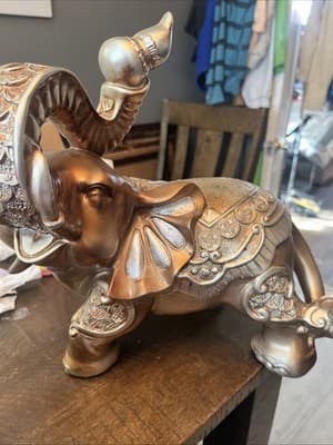 Decorative Gold Elephant Resin 12”L X 12”H X 8” W Very Detailed And Heavy - Thumbnail 3