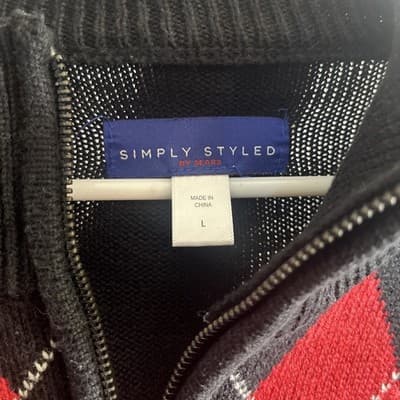 Simply Styled By Sears Men's Sweater, Size L- Red & Black Crochet 9" Zip Up - Thumbnail 3