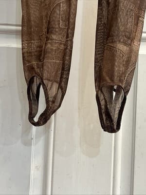 Win Win Size Small Women’s Brown Transparent Jean Like Leggings With Foot Holes - Thumbnail 3