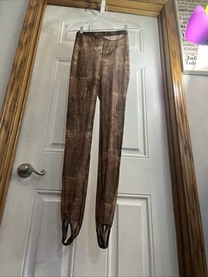 Win Win Size Small Women’s Brown Transparent Jean Like Leggings With Foot Holes - Thumbnail 2