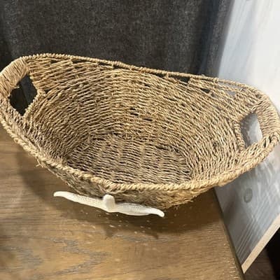 Woven Basket With Nautical Starfish On Front And Carrying Holes 16” X12” - Thumbnail 2