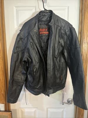 HOT LEATHERS Black leather jacket size 48 with liner - Image 1