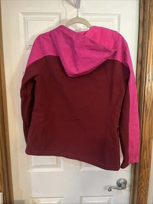 Free Tech Zip Up Hood Zip Pockets Lined Jacket Size Large Pink/Rust Geo Print - Thumbnail 4