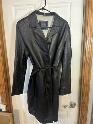 R & O by Deilly Ohnes Black Genuine Leather Trenchcoat Women’s Sz XL - Image 1