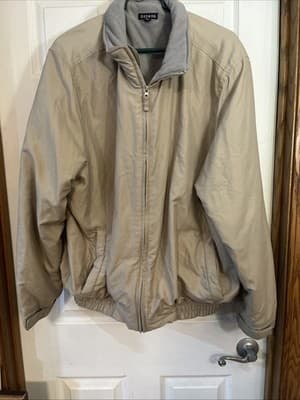 Men’s Collared Jacket Grandpa Core Beige Windbreaker Fleece Lined XL - Thumbnail 2