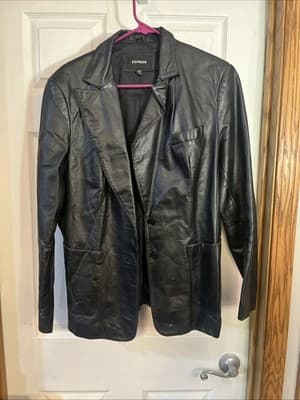 Express Womens Genuine Leather Blazer Jacket Front Pockets d Size 13/14 Black - Image 1