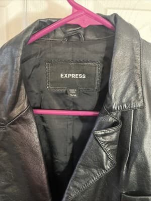 Express Womens Genuine Leather Blazer Jacket Front Pockets d Size 13/14 Black - Thumbnail 2