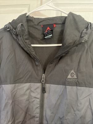 Gerry Mens Hooded Jacket Large Gray Full Zip Lightweight Outdoor Shell - Thumbnail 2