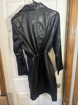 R & O by Deilly Ohnes Black Genuine Leather Trenchcoat Women’s Sz XL - Thumbnail 4