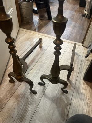 Antique Vintage AWS Brass Federal Style 20" Andirons - Image 1