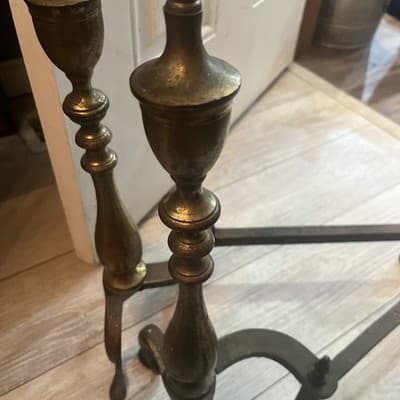 Antique Vintage AWS Brass Federal Style 20" Andirons - Thumbnail 6