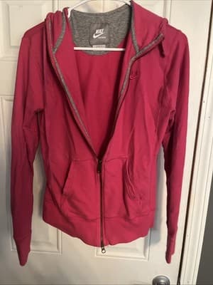 Nike Girls Hoodie Size L Pink Full Zip Pockets Long Sleeve - Thumbnail 5