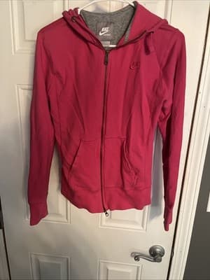 Nike Girls Hoodie Size L Pink Full Zip Pockets Long Sleeve - Image 1