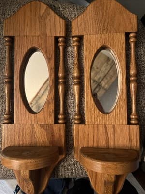 Wood Framed Mirror Candle Holders 17” x 11” Set of 2 Beautiful - Image 1
