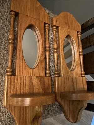 Wood Framed Mirror Candle Holders 17” x 11” Set of 2 Beautiful - Thumbnail 3