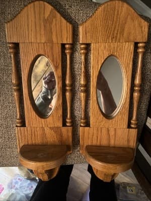 Wood Framed Mirror Candle Holders 17” x 11” Set of 2 Beautiful - Thumbnail 4