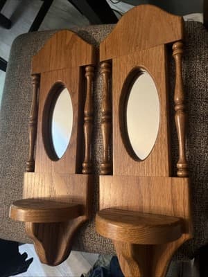 Wood Framed Mirror Candle Holders 17” x 11” Set of 2 Beautiful - Thumbnail 2