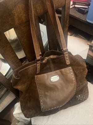 MICHAEL KORS "ASTOR" STUD BROWN LEATHER SUEDE LARGE SHOULDER TOTE MSRP $398 - Image 1