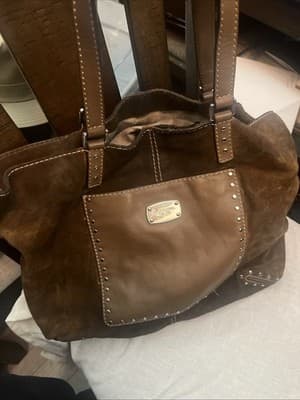 MICHAEL KORS "ASTOR" STUD BROWN LEATHER SUEDE LARGE SHOULDER TOTE MSRP $398 - Thumbnail 3
